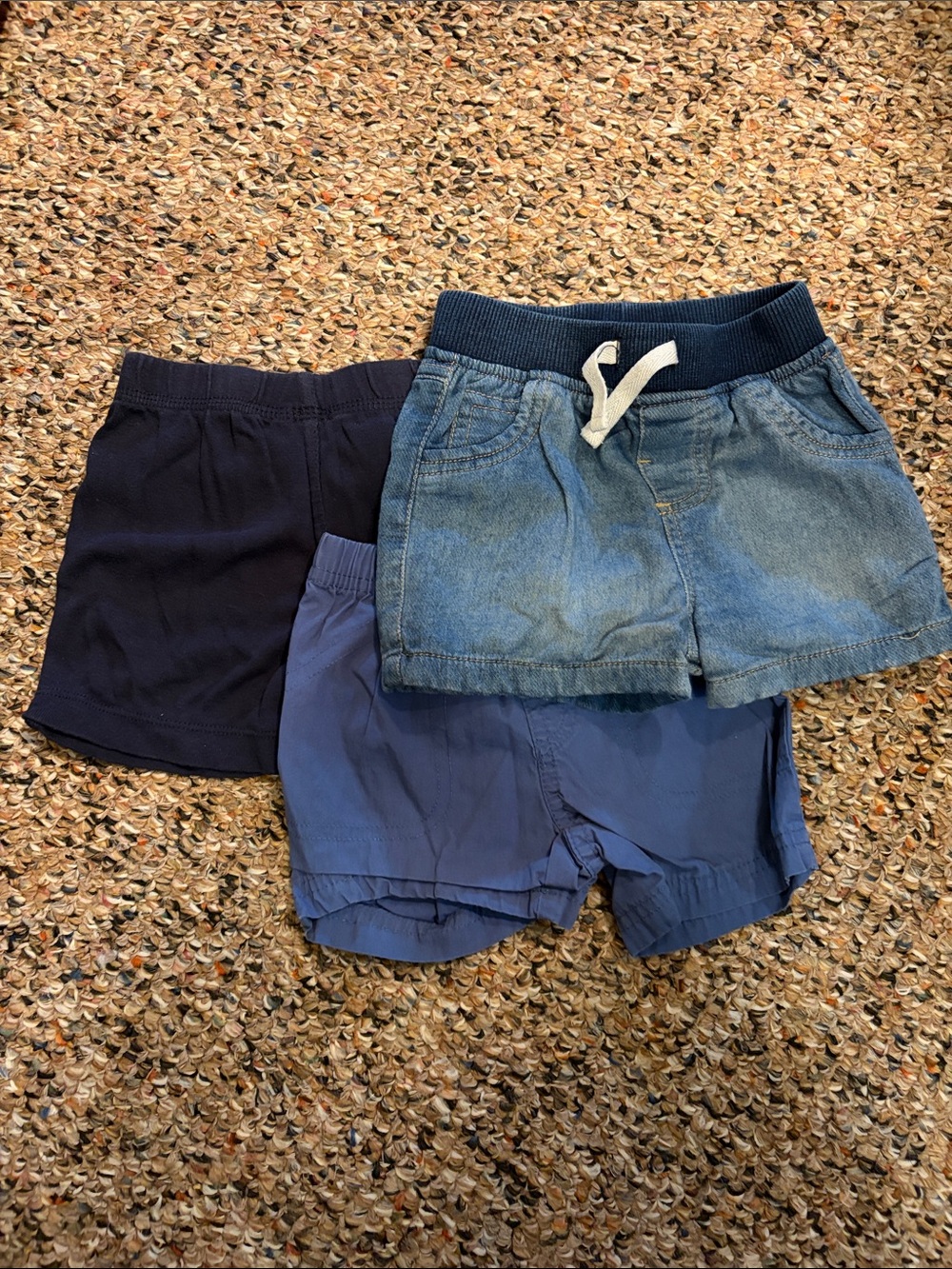 Baby 3-Pack Blue Knit & Denim Shorts